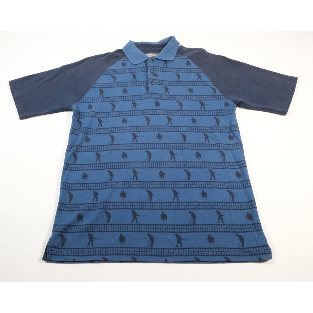 Cypress Links Polo Shirt Mens M Blue Golf Player Print Short Sleeve Cotton